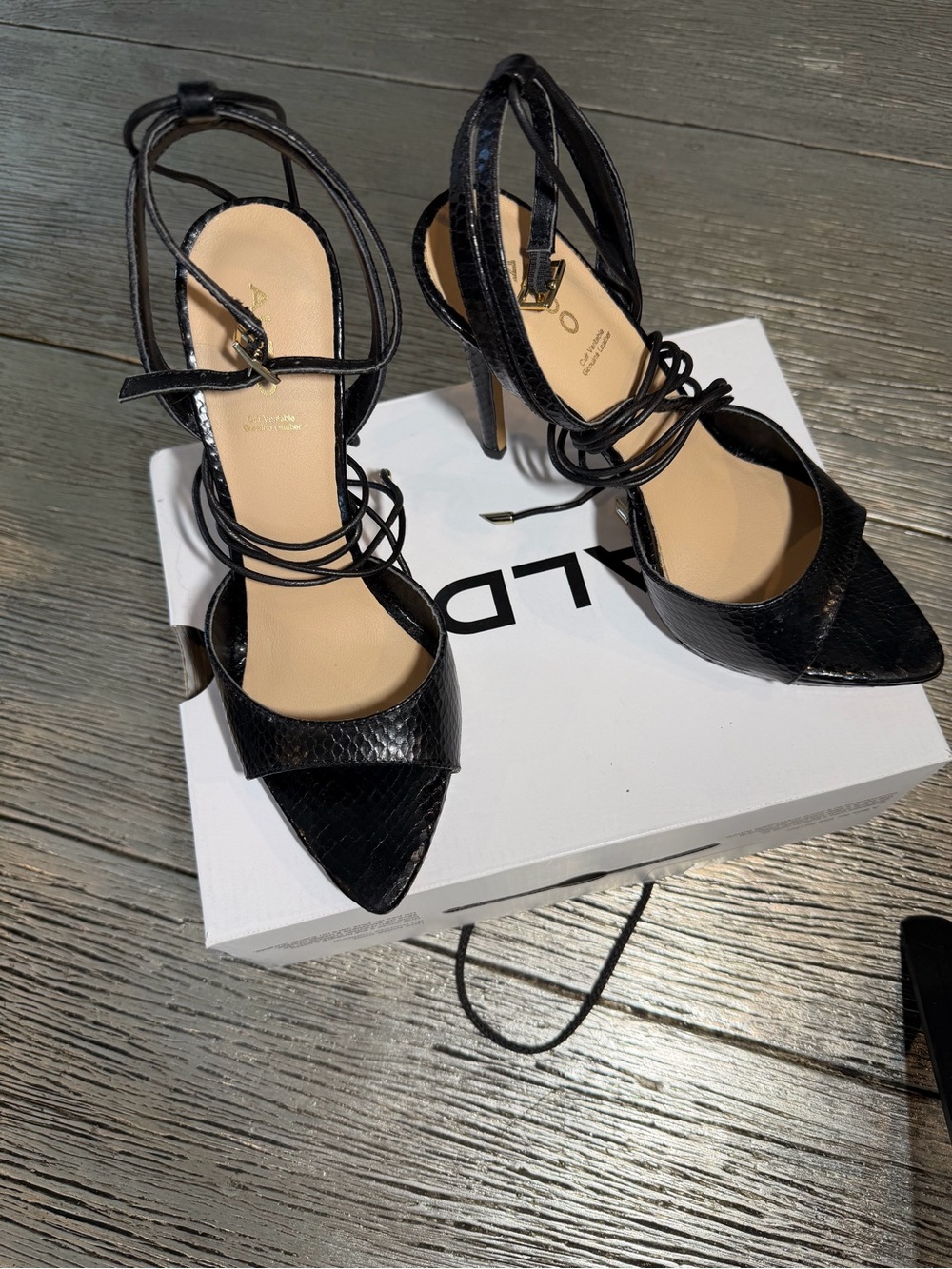 ALDO Black Pointed-Toe Strappy Stiletto Heels